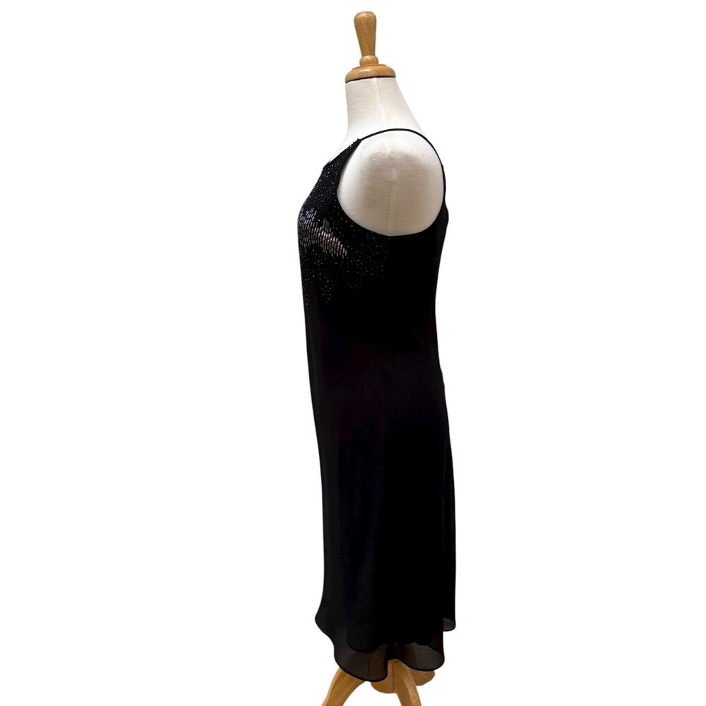 VTG Cachet Cocktail Dress 8 Black Silver Beaded Halter Midi Disco Whimsigoth Y2K - Picture 3 of 8